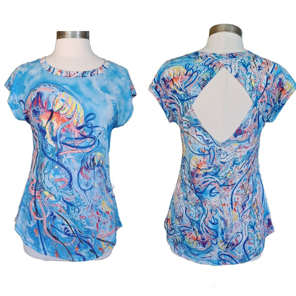 Amber H. Moran Wearable Art + Soul Jellyfish Ocean Top Small Performance Tee
